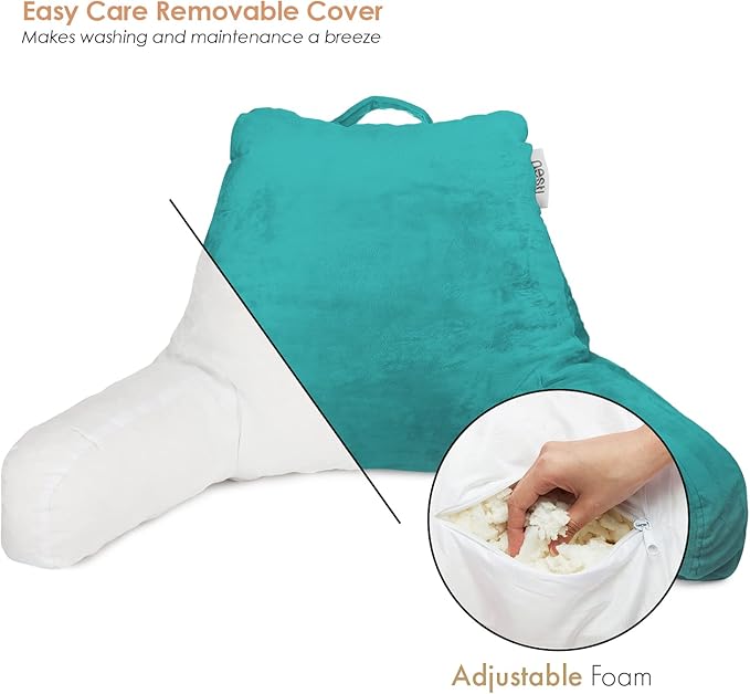 Nestl Reading Pillow for Kids & Teens with Shredded Memory Foam, Backrest Pillows for Reading, Watching, and Gaming, Use on The Couch, Bed, or Floor, Adjustable Support with Washable Cover Teal