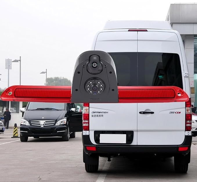 【New Super Dual Lens】 Car Rear View Camera Brake Light Reversing System in 3rd Brake Light with Rear View Camera Replacement for Van Mercedes Benz Sprinter W906/ VW Crafter Caravelle 2007-2015