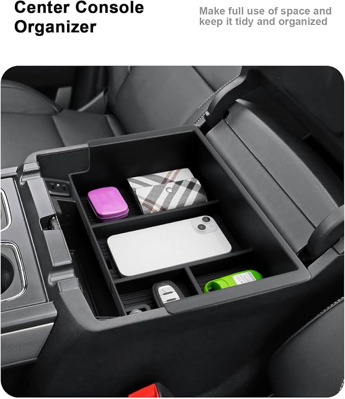 Center Console Organizer For 2014-2018 Silverado/Sierra 1500 - 2 Pcs Console Organizer Tray + Armrest Organizer 2015-2019 Silverado/Sierra 2500HD/3500HD Accessories - Full Console w/Bucket Seat ONLY