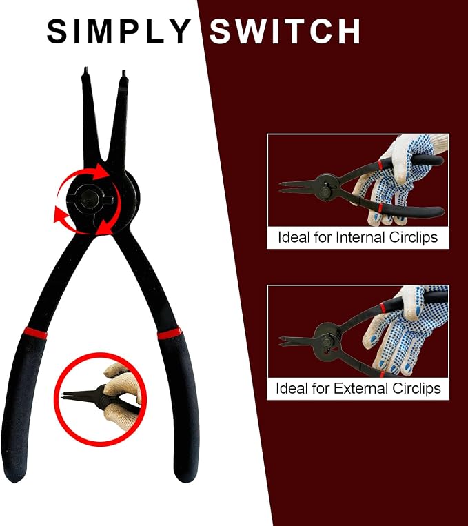 12Pcs Snap Ring Pliers Set, Straight 45 degree 90 degree Jaw Tips | Heavy Duty Internal & External Circlip Pliers, Retaining Snap Ring Pliers set, for 0.038in,0.04in, 0.07in, 0.09in