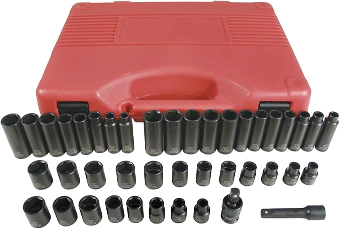 K Tool International 37042 SAE and Metric Impact Socket Set with 3/8" Drive for Garages, Repair Shops and DIY, 6-Point, Heat-treated, Chrome-moly Steel, Laser Engraved, Molded Case, 42 Piece