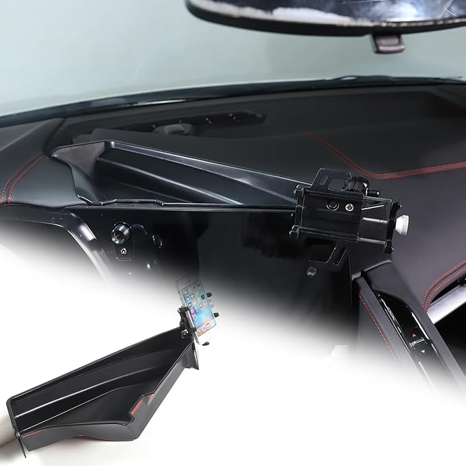 TOYCIDFG Dashboard Storage Tray Behind Navigation Screen with Phone Holder for Corvette C8 Stingray 2020-2026, Center Console Car Organizer Tray Interior Accessories (Type B)
