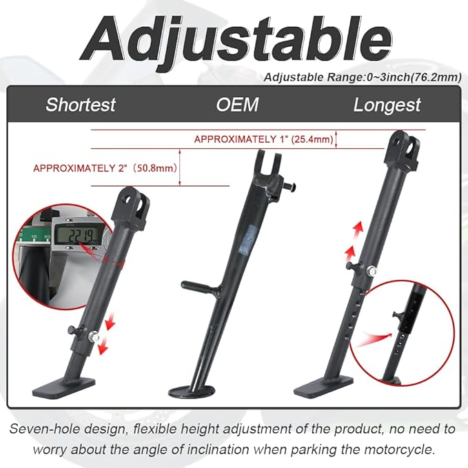 Xitomer 3 inch Adjustable Kickstand Fit for Ninja ZX-6R ZX6R 2013-2026 ZX 6R Motorcycle Adjustable Side Stand Adjustable Kickstand Steel