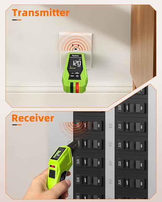 Tadeto Circuit Breaker Finder Tool with Outlet Tester, Quickly GFCI, Voltage, Electric Tester with Dual LCD Display, Light Socket and 3-2 Prong Grounding Adapter, Alligator Clip Adapter (Green)