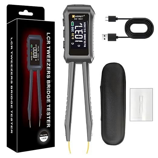 10KHz LCR Meter Tweezer Digital Smart SMD Tester Mini ESR Meter, Capacitance Inductance Continuity Resistor Voltage Diode Tester 9999 Count Electronic Component Analyze Portable Tools