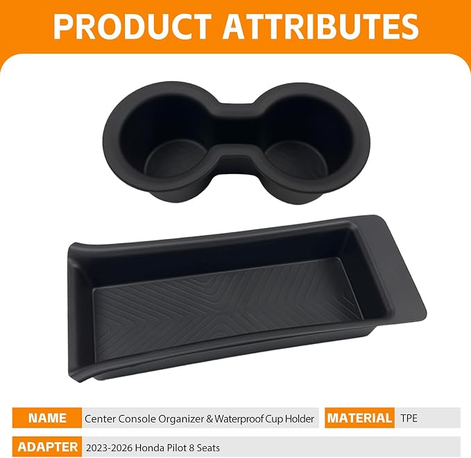 2nd Row Cupholder&Organizer Tray Compatible with 2023-2026 Honda Pilot (Only Fits for 8 Seats) Storage Box Cup Holder for Pilot Accessories