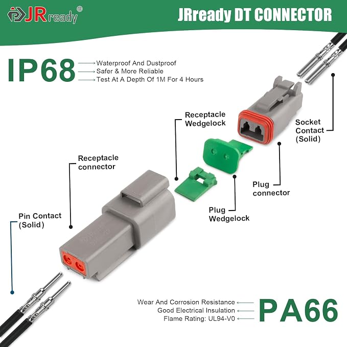 JRready DT Deutsch Connector Kit IP68 Waterproof for Car, Boat, Truck, Motorcycle, DRK-RT1B Deutsch Pin Removal Tool, Pin Socket Contact/Wedgelock Removal Tool for Deutsch DT, DTM, DTV, DRB,