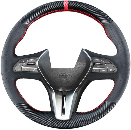 DIY Carbon Fiber Steering Wheel Covers for Infiniti Q60 2017-2022 / Q50 2018-2024 / QX50 2019-2024 / QX55 2022-2024 15 inches Stitching Leather Interior Accessories