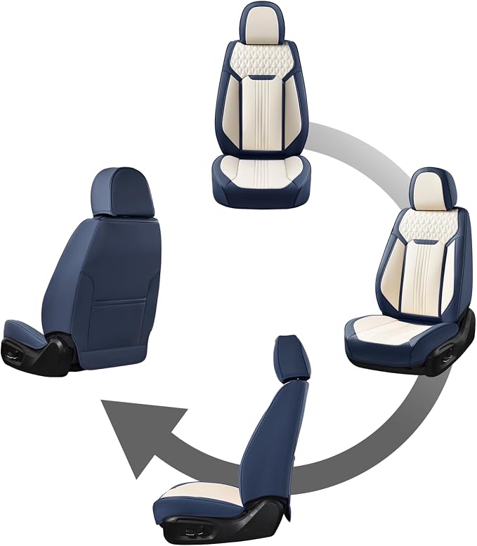 Coverado Front Seat Covers, Leather Car Seat Cover, Waterproof Car Seat Protector, Driver Seat Covers Car Seat Cushion Universal Fit for Most Cars, Blue&White