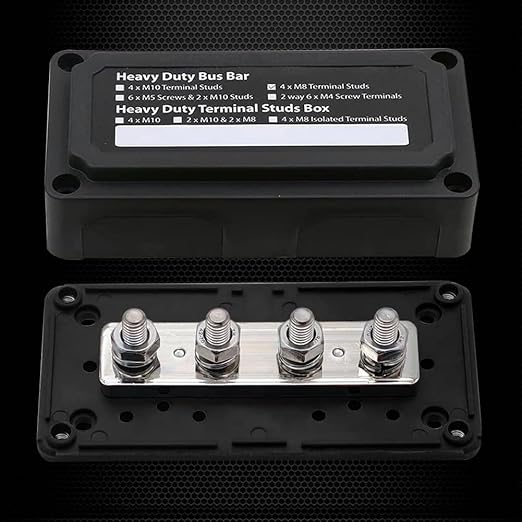 4 x M8 (5/16") Studs Power Distribution Block Bus Bar 12V, Ampper Waterproof HD 200A Marine BusBar Battery Distribution Block W/Cover for Auto Boat Solar (Red & Black)