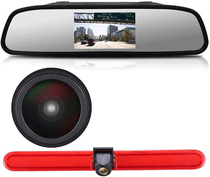 HD 1280x720 Pixels 1000 TV Lines 3rd Brake Light Reversing Camera Brake lamp Parking Camera for VW T5 Multivan Caravelle Hochdach T6 MIT Hochdach ab T5 Camper Lupo 6X Seat Arosa+4.3" Reverse Monitor
