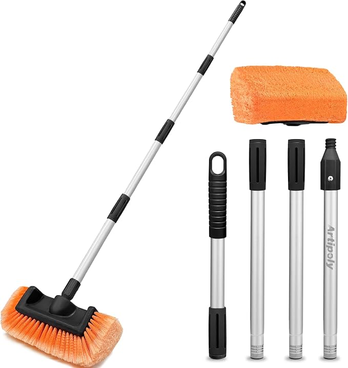 ARTIPOLY 65" Five-Sided Car Wash Brush with Extension Pole, Car Wash 12" Dip Soft Five-Sided Brush, No Scratch Car Cleaning Brush Supplies for RV Boat Truck SUV, House Siding, Snow