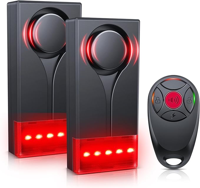 Car Vibration Sound & Light Alarm with Remote, ELECTOP 108dB Automobile Anti-Theft Vibration Alert, Anti-Theft LED Flashing Security Light Wireless Remote Vehicle Security Alert with 2pcs Alarm