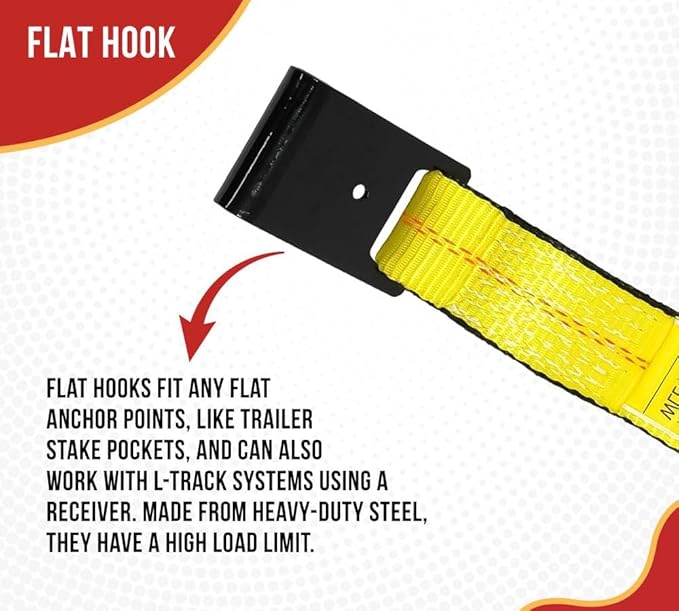 Mytee Products 2" x 120" Yellow Side Mount Wheel Tie Down Strap with Flat Hook & Dual Ratchet – 3,333 lbs WLL Wheel Net Fits 14–17" Tires, Heavy Duty Vehicle Tie Down Strap for Car Hauling