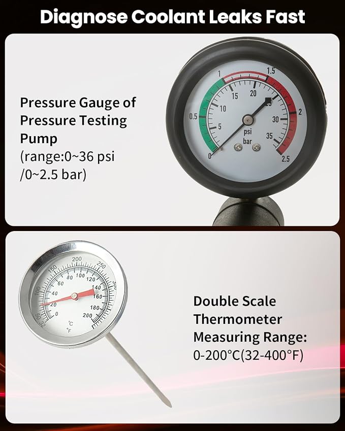 ATPEAM 18pcs Radiator Pressure Pump Cooling System Car Leak Tester Detector Tool Water Tank Adapter Auto Coolant Vacuum Purge Head Gasket