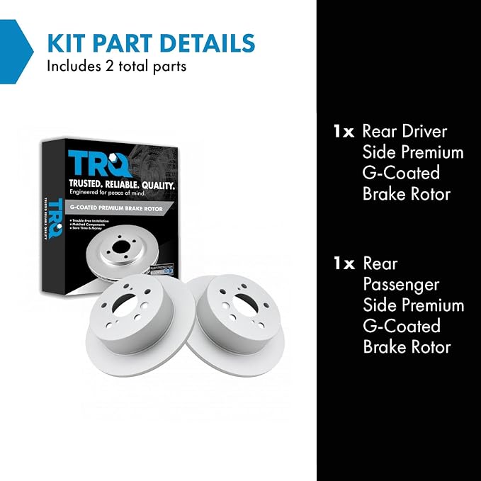 TRQ Rear Brake Rotor Set G Coated Solid Compatible with 2007-2012 Lexus ES350 2008-2012 Toyota Avalon 2007-2011 Camry