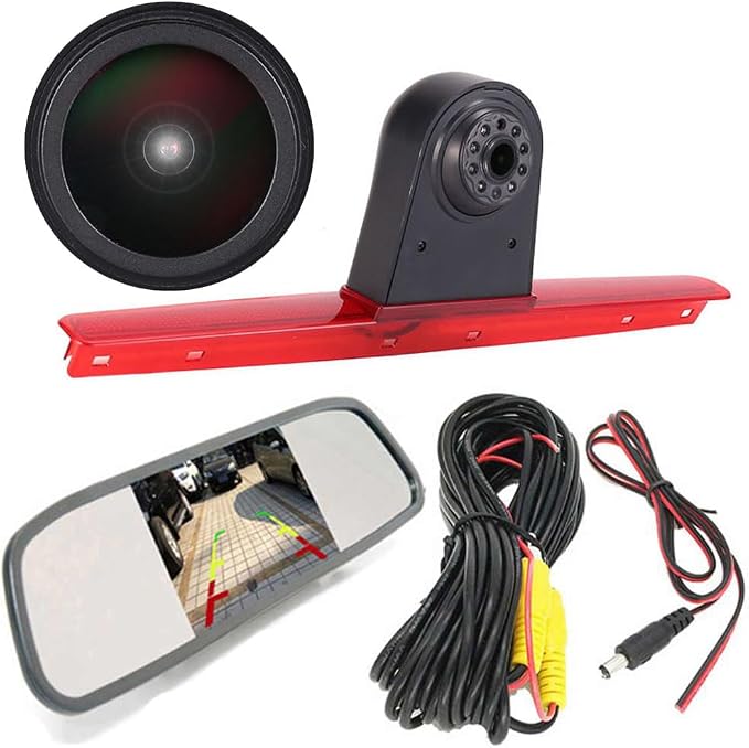 1280 * 720 pixel Super HD Brake Light Backup Camera Set with Rear-view Mirror Monitor, Night Vision Reversing Camera Replacement for VW T5 Bus Transporter Multivan Caravelle Bussiness 2003-2015 Bj