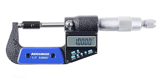 Accusize Industrial Tools 1-2''/25-50 mm by 0.00005''/0.001 mm 7-Key Electronic Digital Micrometer, Water Proof, Ac21-2022 | IP54 Rated, 0.00005"/0.001 mm Resolution, 7-Key, ±0.002" Accuracy