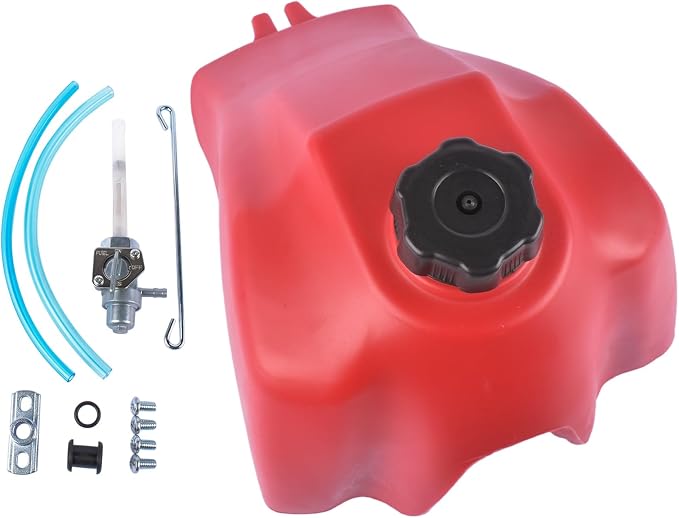 Red Fuel Tank w/ Cap and Fuel Petcock FT49002 Replacement for Honda ATC185/S 1980-1983 200S 1981-1986 200E 1982-1983 200/M 1981-1985 Mustrod
