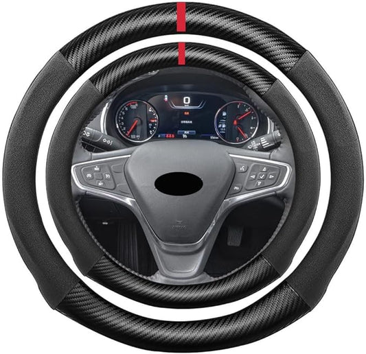 Suede Carbon Fiber Steering Wheel Cover, Compatible with Chevrolet Sonic MalibuTrax Equinox Blazer Traverse Colorado Silverado 15 inch Suede Leather Sport Non-Slip Interior Accessories
