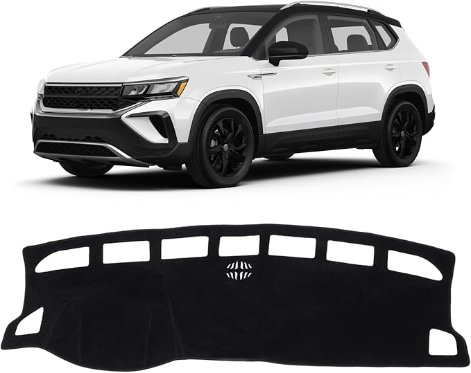 KUST Black Dash Cover Compatible with Volkswagen VW Taos 2022-2024 (Without Center Bin) Dashboard Cover Accessories for Taos Non-Slip Polyester Custom Fit Center Console Sunshield Protector No Glare