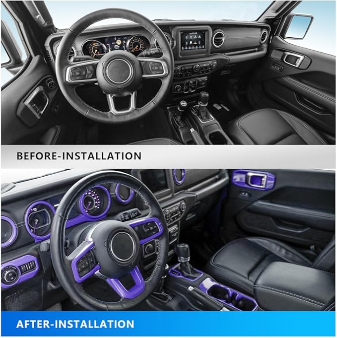 Barong for Jeep Wrangler JL JLU Gladiator JT 2018-2023 Accessories Interior Decoration Steering Wheel Gear Cup Holder Door Panel AC Air Vent Reading Light Cover 23PCS Full Set (Purple)