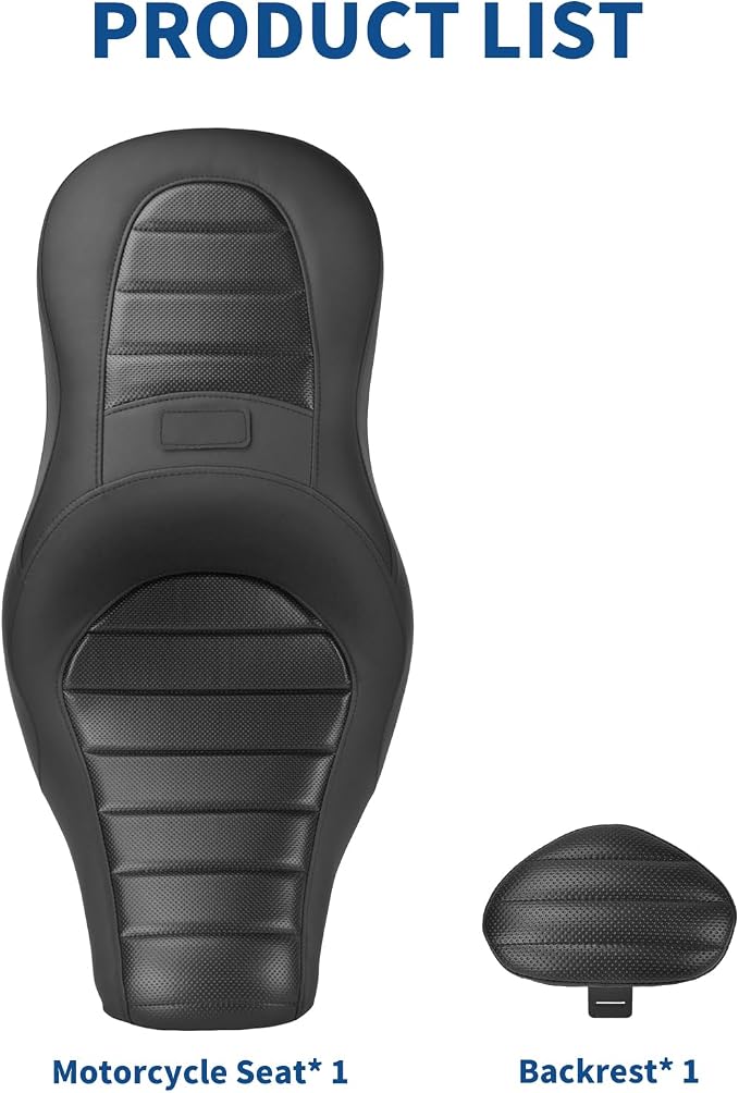 One-Piece Driver Passenger Seat Motorcycle 2-Up Seat with Driver Backrest Cushion Pad Compatible with Harley Softail Sport Glide FLSB Low Rider FXLR FXLRS FXLRST 2018-Later (Black Stripe Stitching)