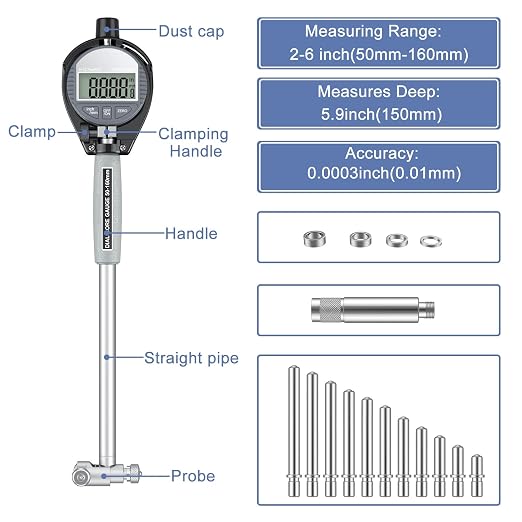 HDLNKAK Outside Micrometer Set 0-4" +Digital Bore Gauges Set 2"-6"/0.0005", Wide Selection of Anvils, Applications in Engines Cylinder Precision Measurement