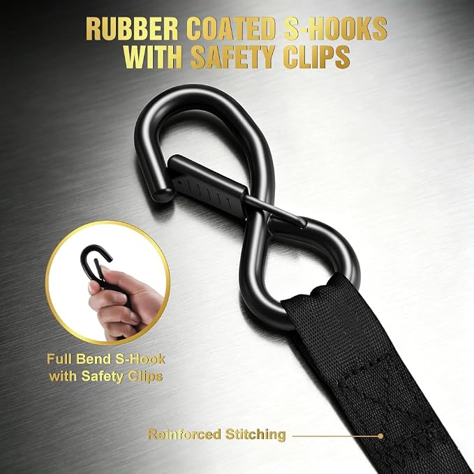 Retractable Ratchet Straps (4-Pack) - 1 Inch x 15 Feet (1,764lb Break Strength) - Auto Self Retracting Tie Down Straps Heavy Duty for Motorcycle, ATV, UTV, Truck, Cargo Trailer - Black