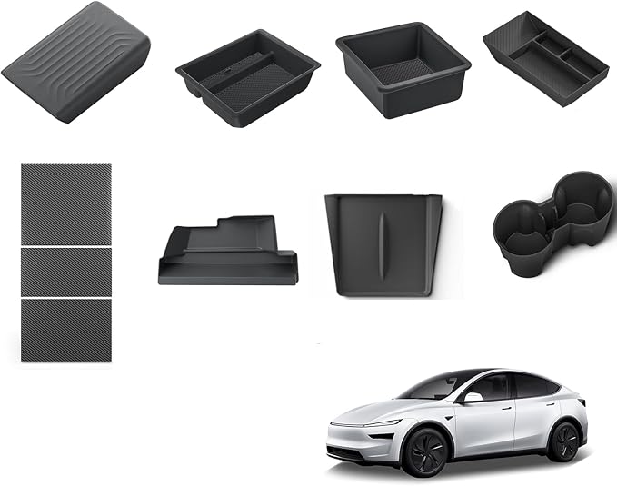 LUCKEASY 8PCS Organizer for Tesla Model Y Juniper 2026 2025 (Not Fit Standard) Cup Holder | Armrest Box & Armrest Cover | Glove Box | Center Pad | Wireless Charging Pad | Center Upper & Lower Tray