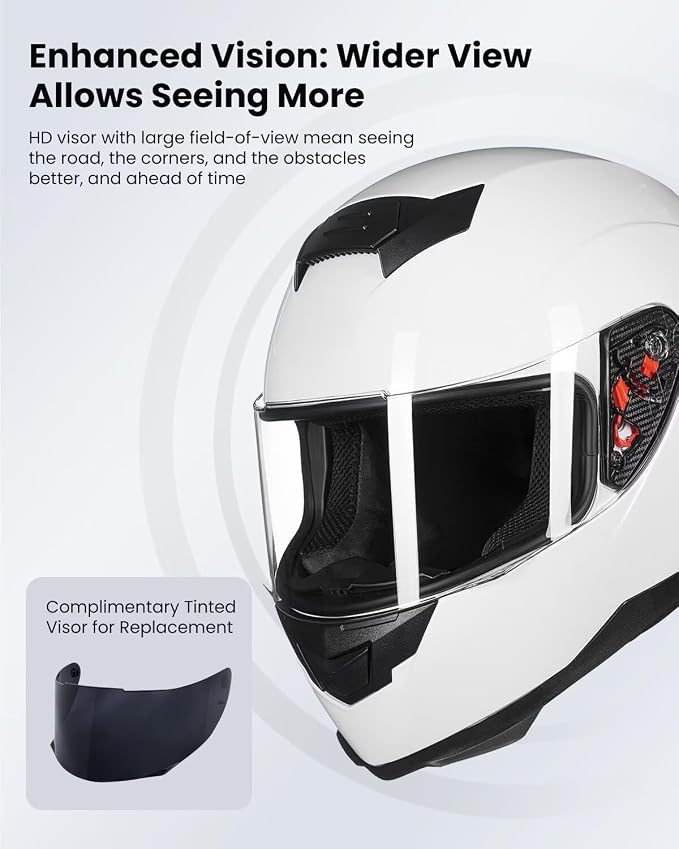 ILM Full Face Motorcycle Helmet for Motocross Street Bike DOT Certified 2 Visors Model-317(White, M)