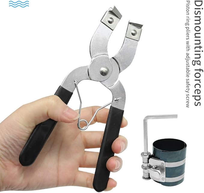 Saihisday Piston Ring Compressor Tool, Car Engine Piston Ring Removal Kit and Piston Ring Pliers 2-1/8inch to 7inch (53mm - 175mm) Adjustable Piston Installer Pliers