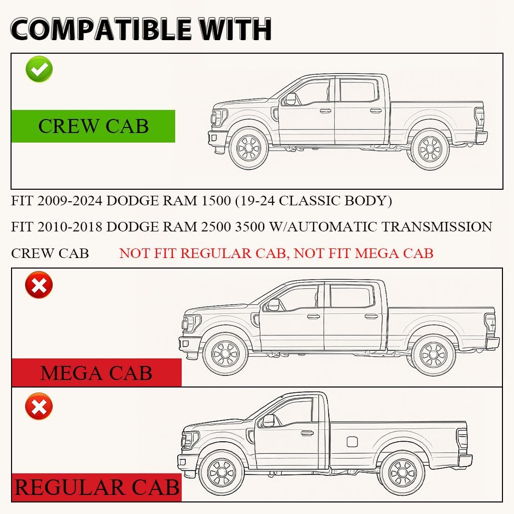 G-PLUS Floor Mats Fit for Dodge Ram 1500 2009-2024(19-24 Classic Body)/Fit Dodge Ram 2500 3500 2010-2018 Crew Cab w/Auto Trans, TPE Custom Fit All Weather Floor Liners 1st and 2nd Row,Black