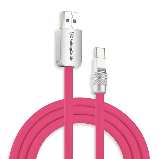 chubbycable Chubby 2.0 USB C 120W Fast Charging Cable Silicone Soft Durable USB C Cable Extra Thick Charger Cord Compatible with iPhone 17-15 Series iPad, Rose Red, USB-A to Type-C, 19.6FT