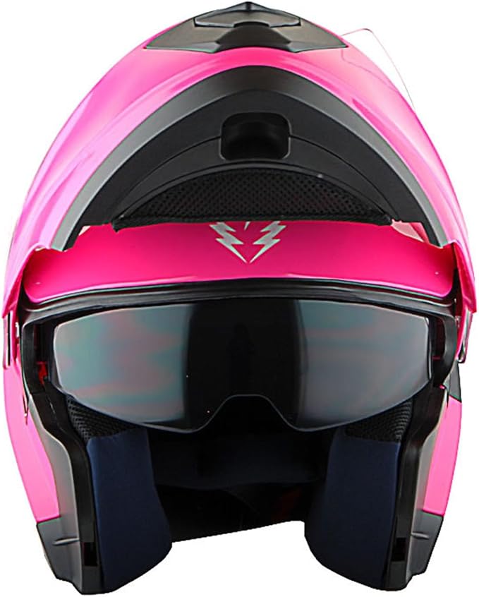 1Storm New Motorcycle Bike Modular Full Face Helmet Dual Visor Sun Shield with Rechargeable LED Tail Light: Glossy Pink