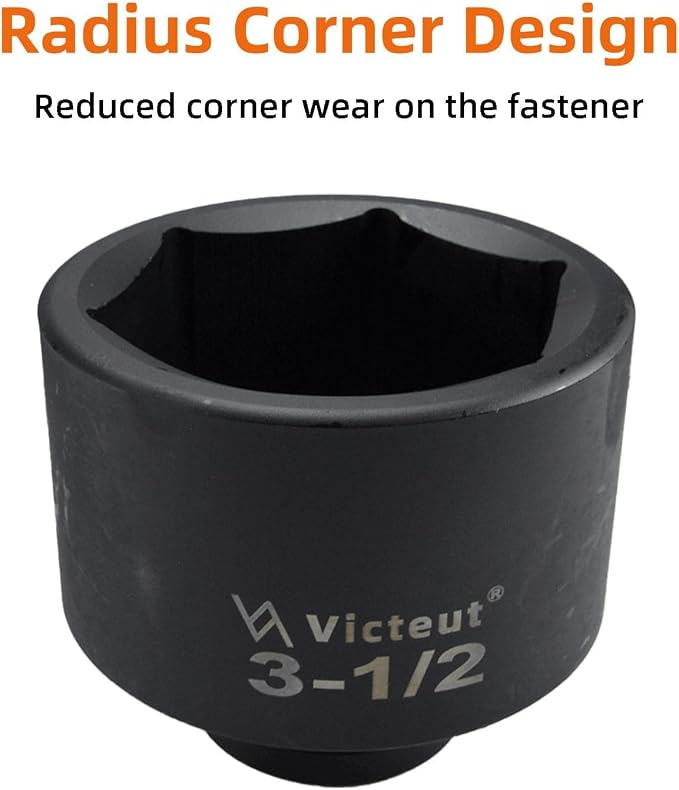 1" Drive 3-1/2" Jumbo Impact Socket, 6-Point, Heat Treated Cr-V Alloy Steel, One-Piece Forged, Surface Phosphating and Blackening Treatment, Anti-rust, Radius Corner Design, No Harm to Nut Corners