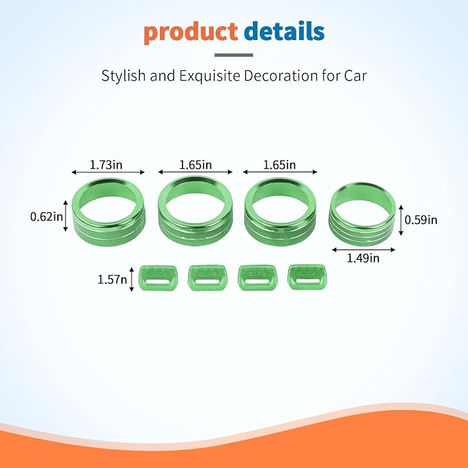 JeCar for Jeep Wrangler JL & Gladiator JT Window Switch Button Knob Cover Trim Kit, Green Aluminum Interior Decoration Accessories (2018–2024 2025+)