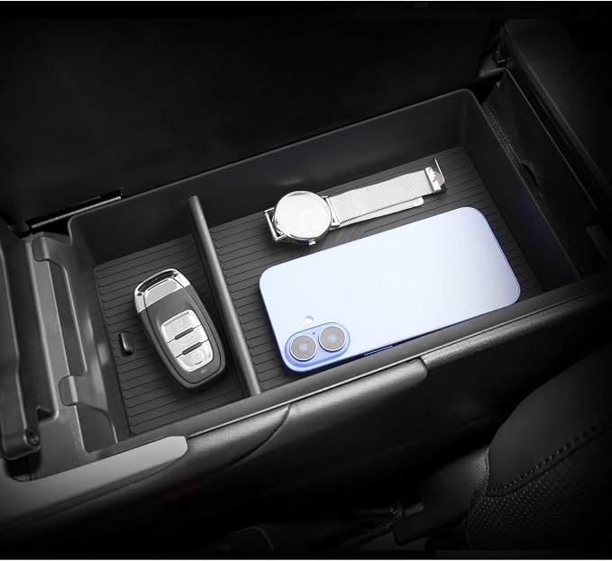 LUWU 2026 Lexsu ES350h/ES350e/ES500e Center Console Organizer for 2026 ES 350h/ES 350e/ES 500e Accessories Armrest Console Storage Box Insert Tray ABS Material Coin Container with Black Non-Slip Mat