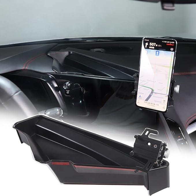Sekhyna Navigation Screen Back Storage Box Compatible Chevrolet Corvette C8 2020-2025,Dash Organizer Tray,Center Console Phone Insert Auxiliary Storage Tray Interior Accessories (with Phone Mount C)