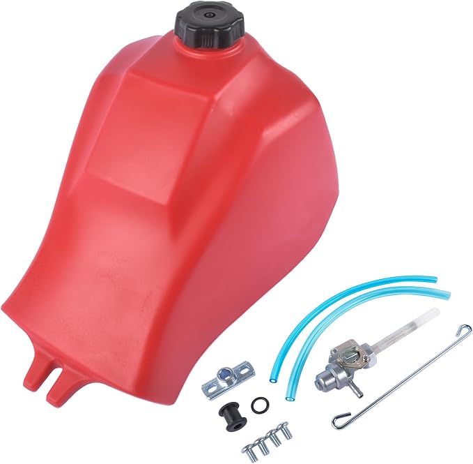 Red Fuel Tank w/ Cap and Fuel Petcock FT49002 Replacement for Honda ATC185/S 1980-1983 200S 1981-1986 200E 1982-1983 200/M 1981-1985 Mustrod
