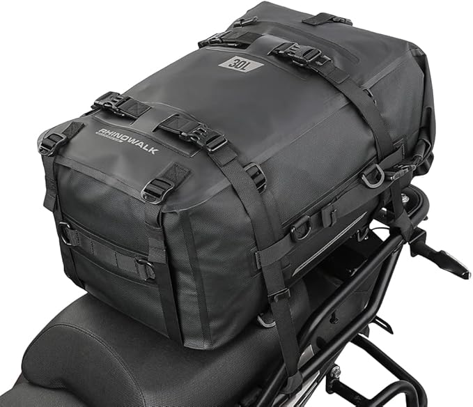 Rhinowalk Motorcycle Tail Bag Motorbike Side Bag 30L Full Waterproof Motor Saddle Pannier Bag Rear Rack Trunk Professional Motor Accessories-Black