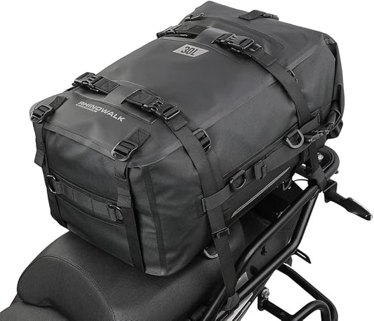 Rhinowalk Motorcycle Tail Bag Motorbike Side Bag 30L Full Waterproof Motor Saddle Pannier Bag Rear Rack Trunk Professional Motor Accessories-Black