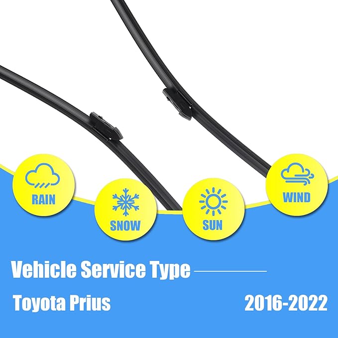 Gavimnal® 28"+16"+16" Silicone Wiper Blades Replacement For Toyota Prius 2016-2022 All-Season Front Rear Windshield Wiper Blades(Set of 3)