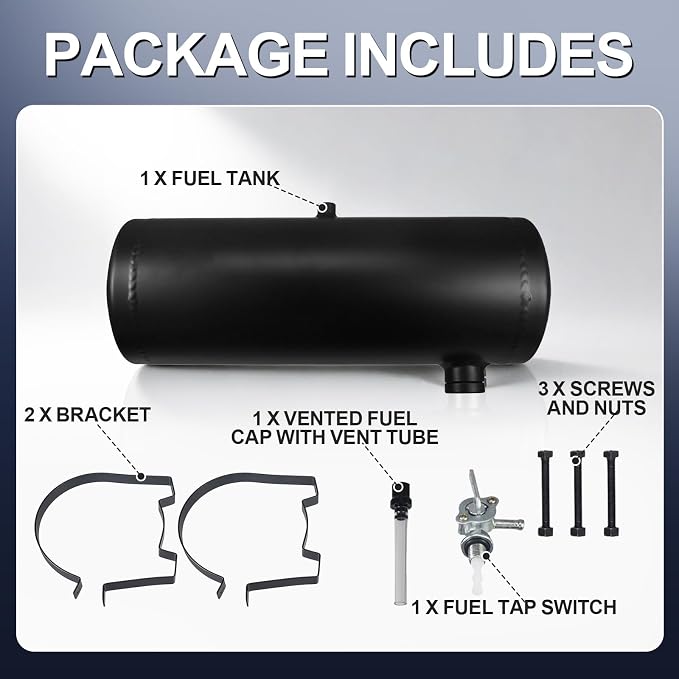 Black Gas Tank Fuel Tank Aluminum Cylinder 6 x 18" Center Fill 2 Gallon minibike gas fuel tank For Golf Cart ,Motorcycle ,Dune Buggy ,mini bike ,go kart