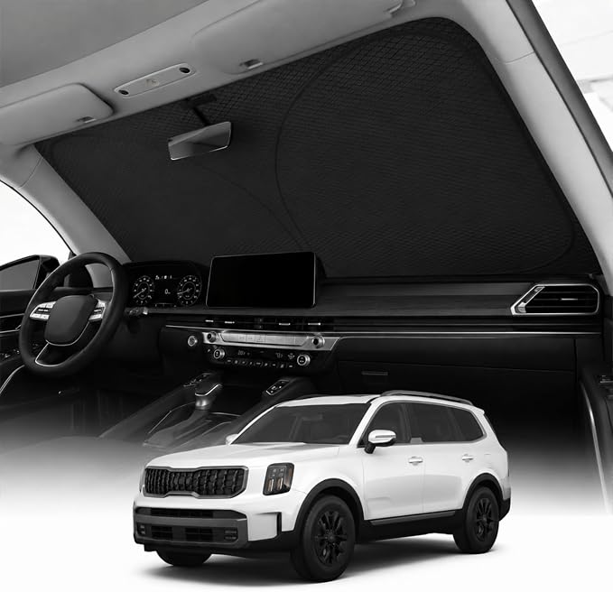REEVAA 2026 3rd Pro Windshield Sunshade for 2020-2025 Kia Telluride | Dual-Layer Heat & Sun Defense, OEM Design | Foldable Sun Shade Car Accessories with Storage Bag
