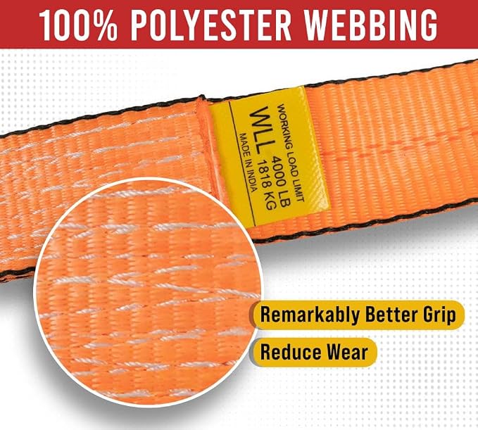 Mytee Products 2" x 9' Over The Tire Wheel Straps with Swivel J Hooks and Rubber Blocks for Car Haulers - High Abrasion Orange Webbing - Car Tie Down Ratchet Straps Truck Trailer Auto Tie Down