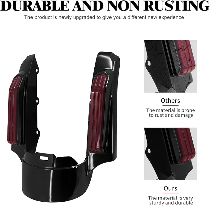 Rear Fender Fascia Extension with LED Running Brake Turn Signal Light Set Fit For Harley Touring Electrac Glide Road King Road Glide Street Glide 2014-2024 (Red Lens)
