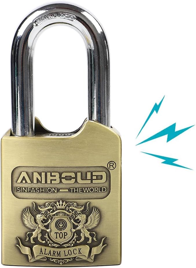 Alarm Padlock - Anti-Theft Heavy Duty Security Alarm Lock - 120db Alarm Sound - Weather Proof for Door Storehouse Truck with 4 Keys (10mm) Bronze