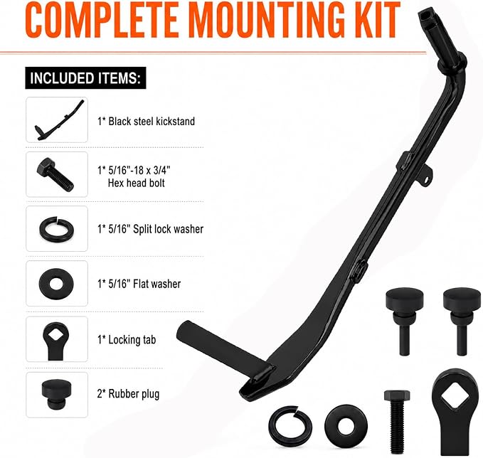 Extended Anti-Tip Kickstand with Rubber Bumper for Harley Touring 2007-2024, +1” Longer Heavy Duty Jiffy Stand for Road Glide Street Glide Road King Electra Glide CVO, Wide Base Gloss Black