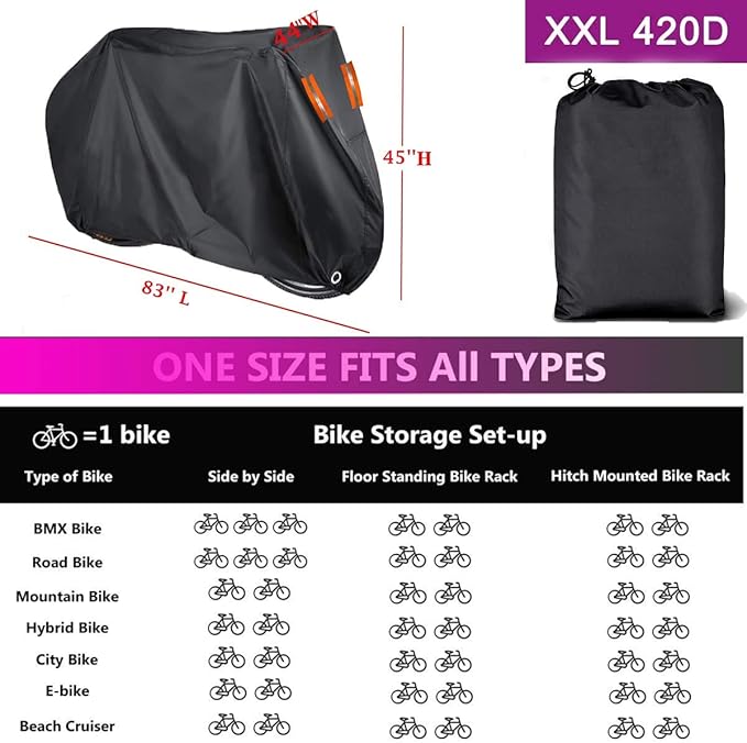 Indeed BUY Bike Cover for 1,2 or 3 Bikes Waterproof Bicycle Cover Outdoor Bike Storage Covers XL XXL 420D Heavy Duty Rain Sun UV Wind Proof for Mountain Road Electric Bike etc